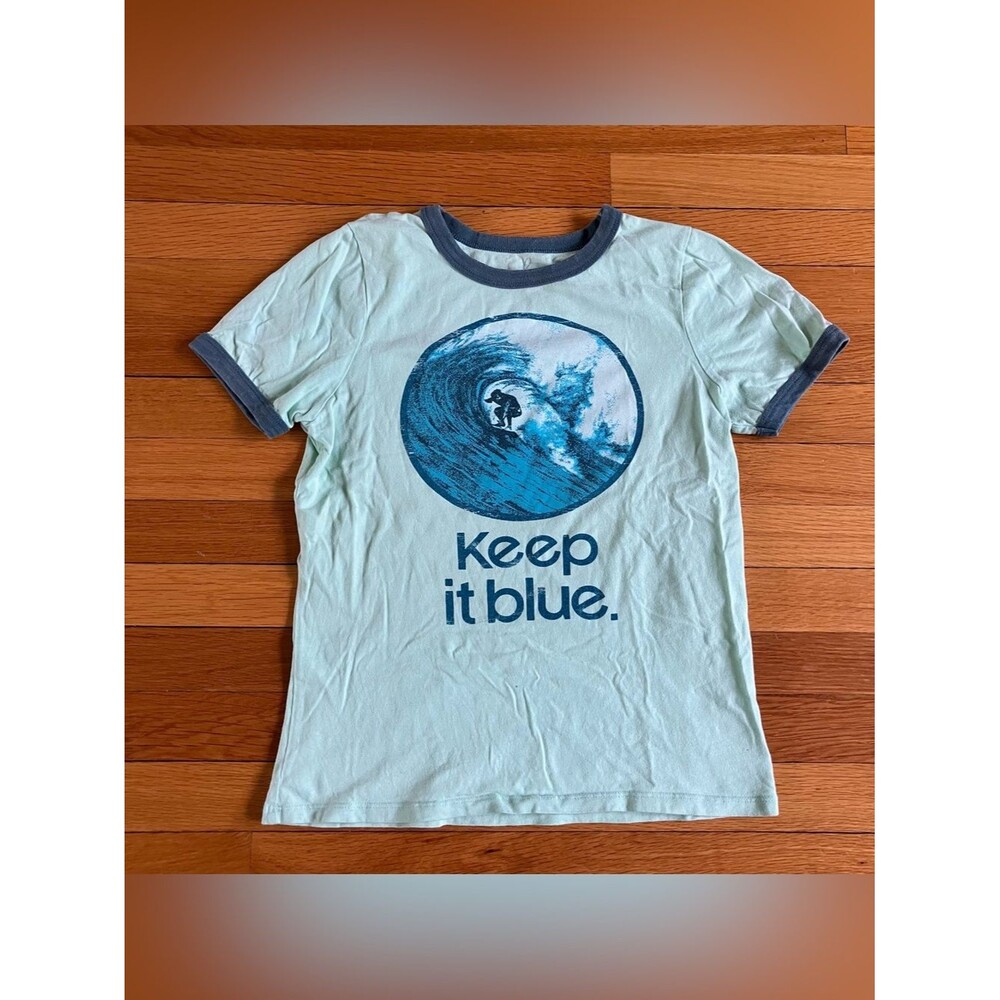 Peek Green Aqua Ocean Surfer Water Cotton Ringer Tee T-Shirt Large 12
